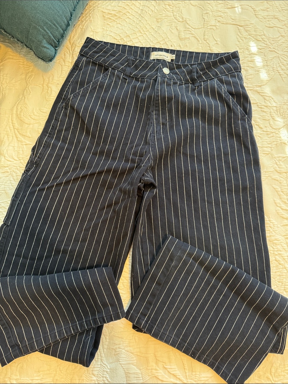 Navy Pinstripe Carpenter-style jeans